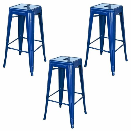 COMFORTCORRECT 30 in. Loft Blue Metal Bar Stool 3 Piece CO2527589